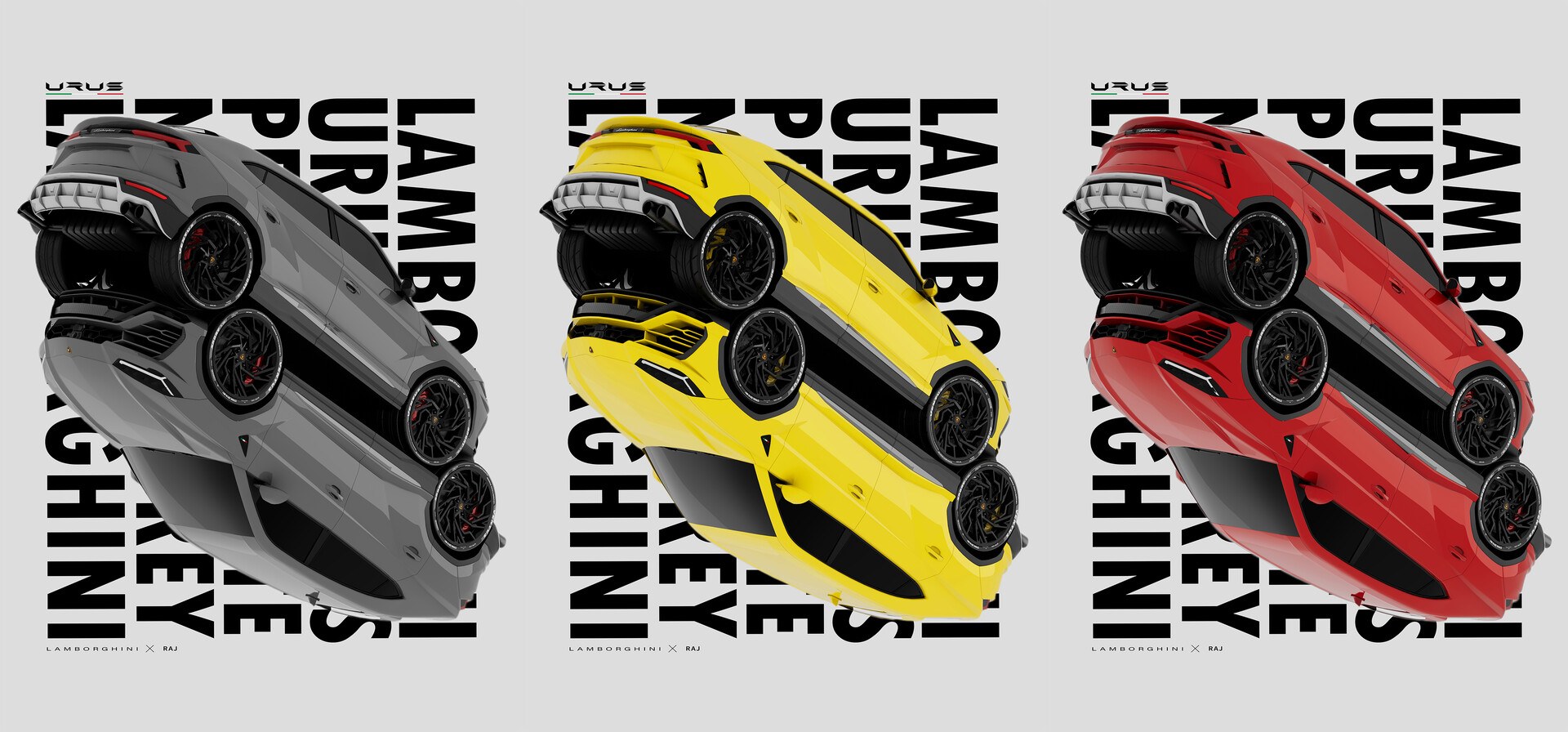 Automotive — sports SUV render in three colourways