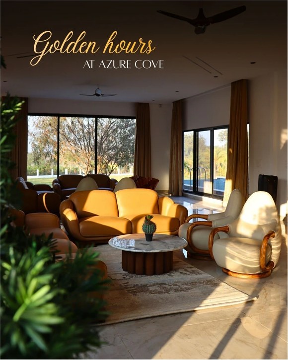 Azure Cove social creative — living space, 'Golden hours at Azure Cove'