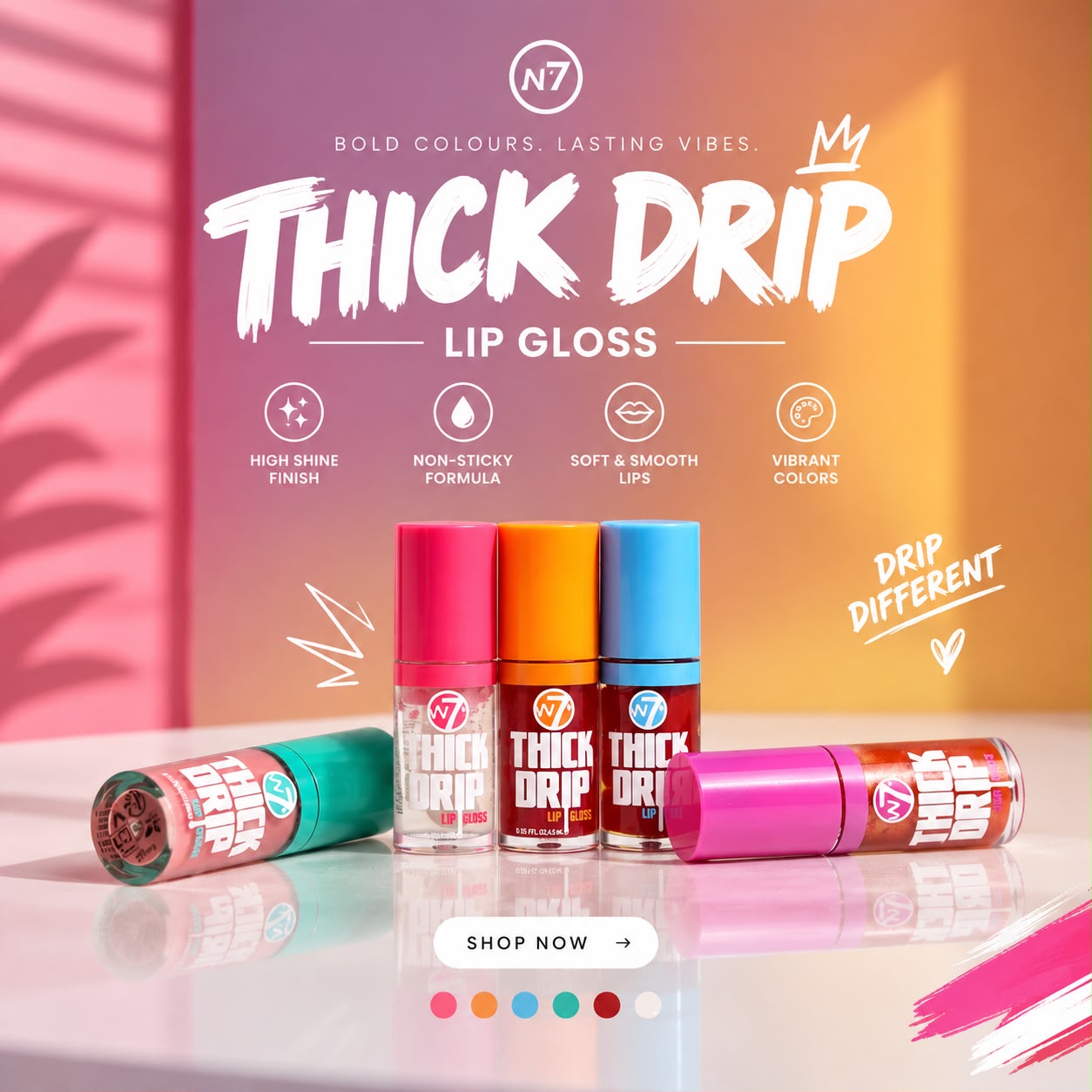 W7 Thick Drip lip gloss — cosmetics campaign creative shot and produced by Still Labs